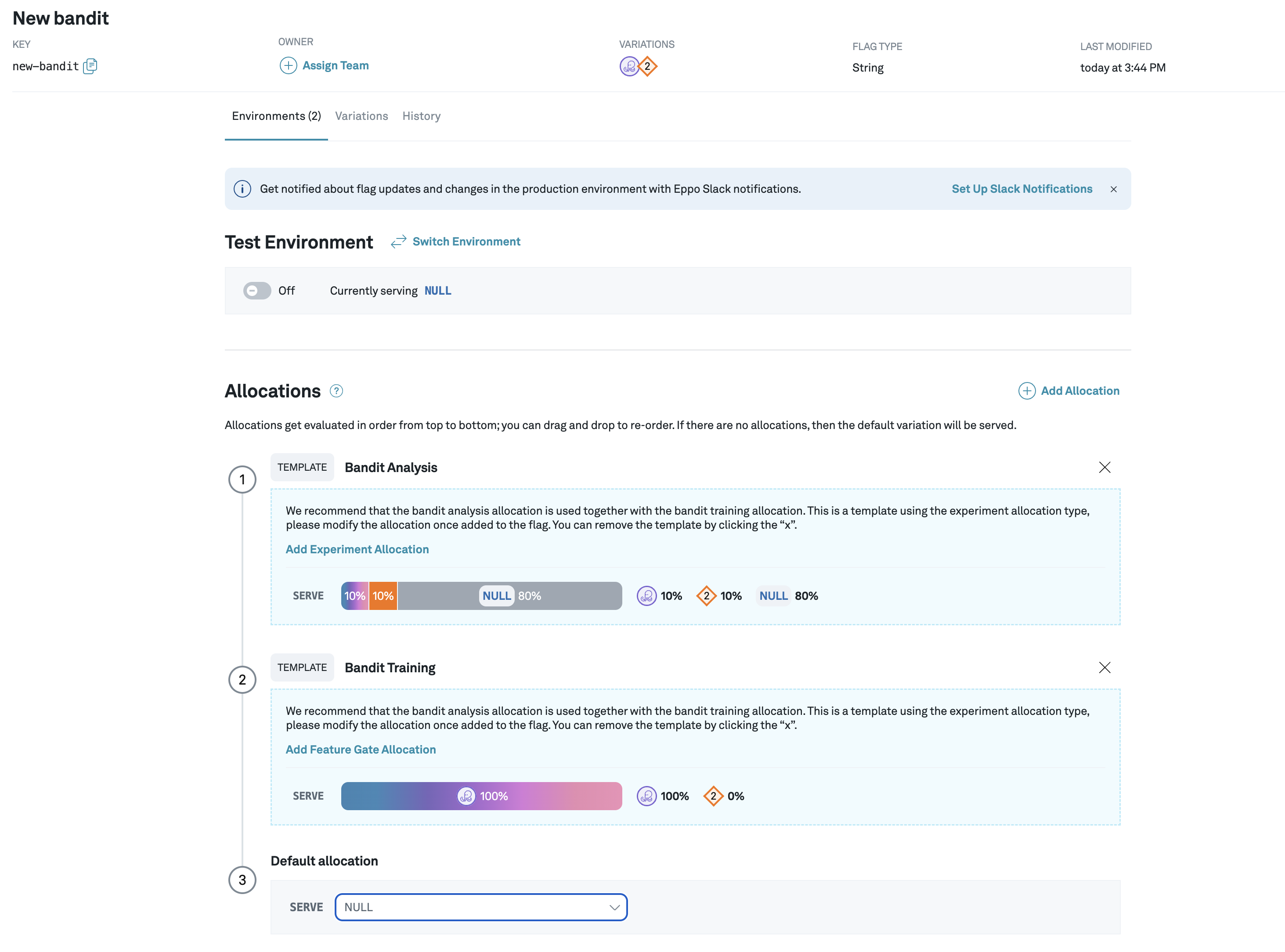 Add bandit training to the Test environment
