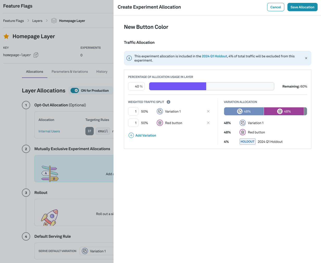 Creating an experiment allocation