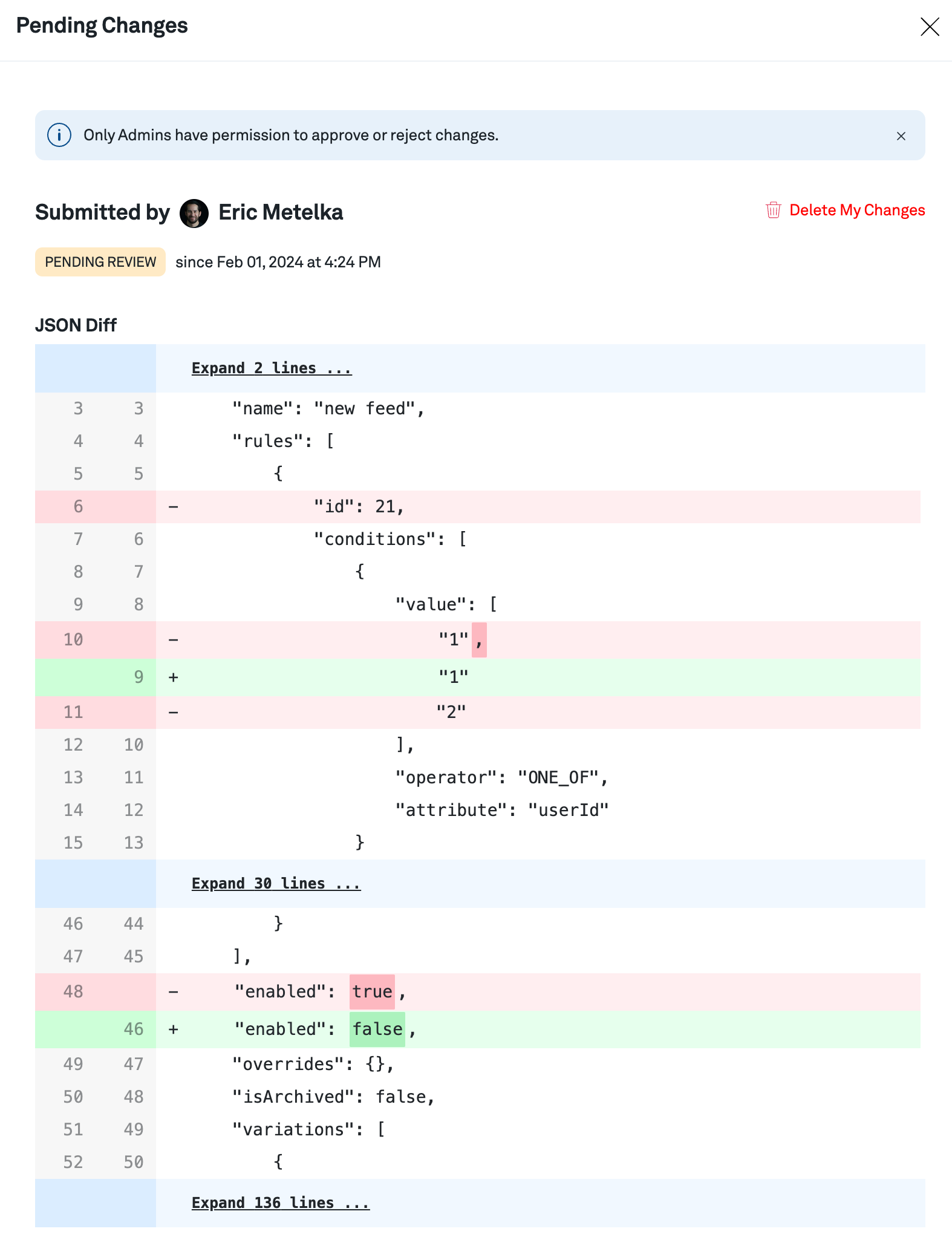 Pending changes view