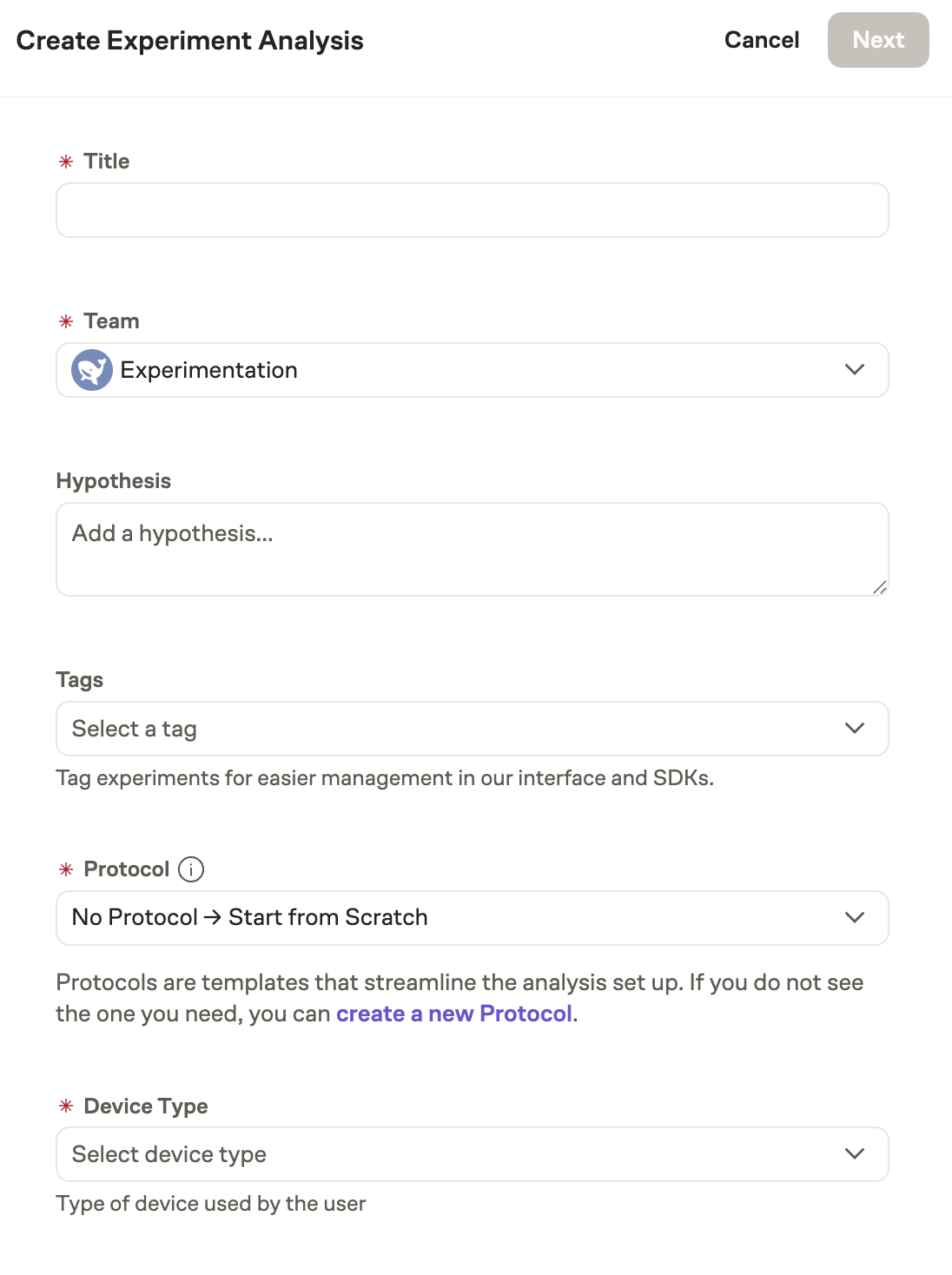 Metadata Experiment Creation