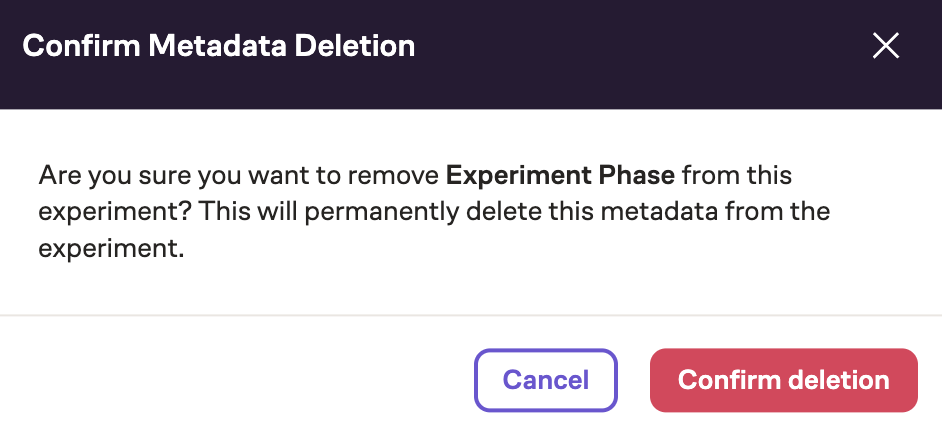 Metadata Experiment Deletion Modal